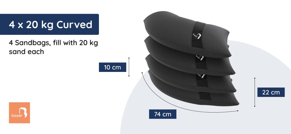 Baser Curved Sandbag Measurements – 4x20kg Cantilever Sandbags