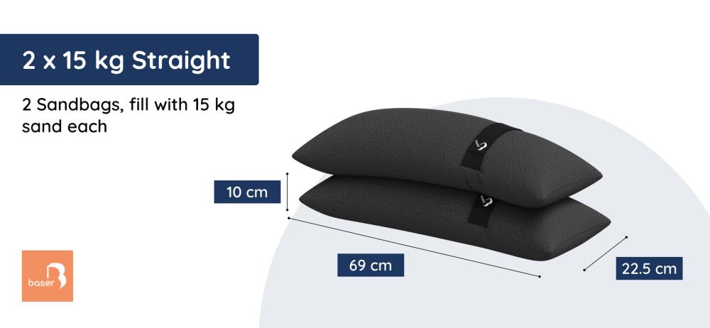 Baser Straight Sandbag Measurements - 15 kg (33 lbs)