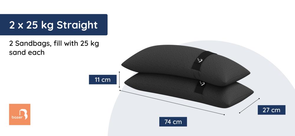 Baser Straight Sandbag Measurements - 25 kg (55 lbs)