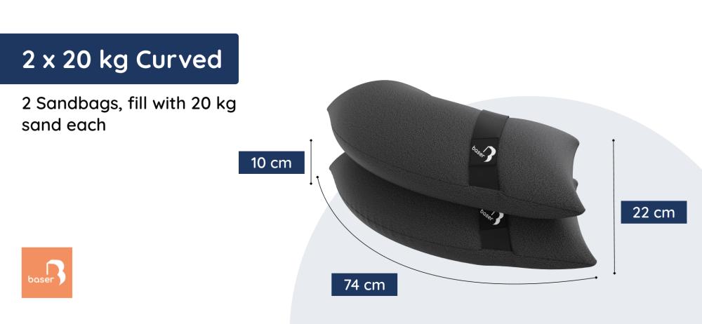 Baser Curved Sandbag Measurements - 20 kg (44 lbs)