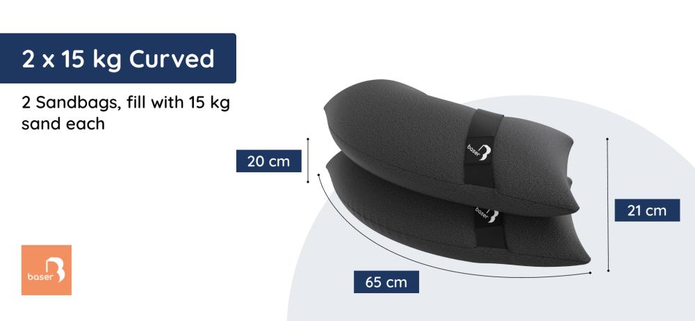 Baser Curved Sandbag Measurements - 15 kg (33 lbs)