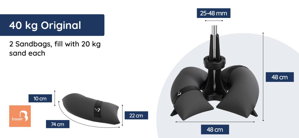 Baser Parasol Base Dimensions - 40kg