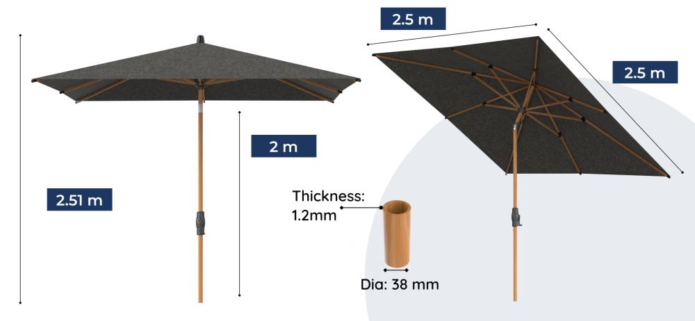 Baser Supreme Crank Parasol, Square 2.5x2.5 
           Metres Dimensions