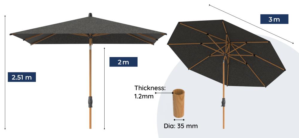 Baser Supreme Crank Parasol, Round 3 Metres 
           Dimensions